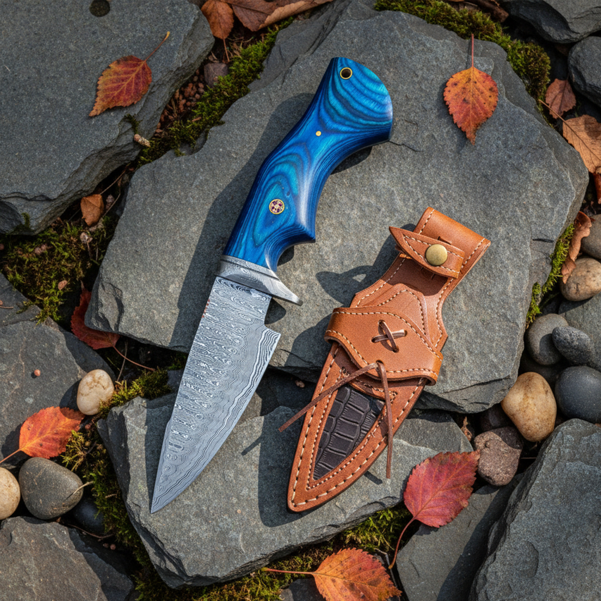 10' Handmade Damascus Steel Knife with Leather Sheath | MLK-0003