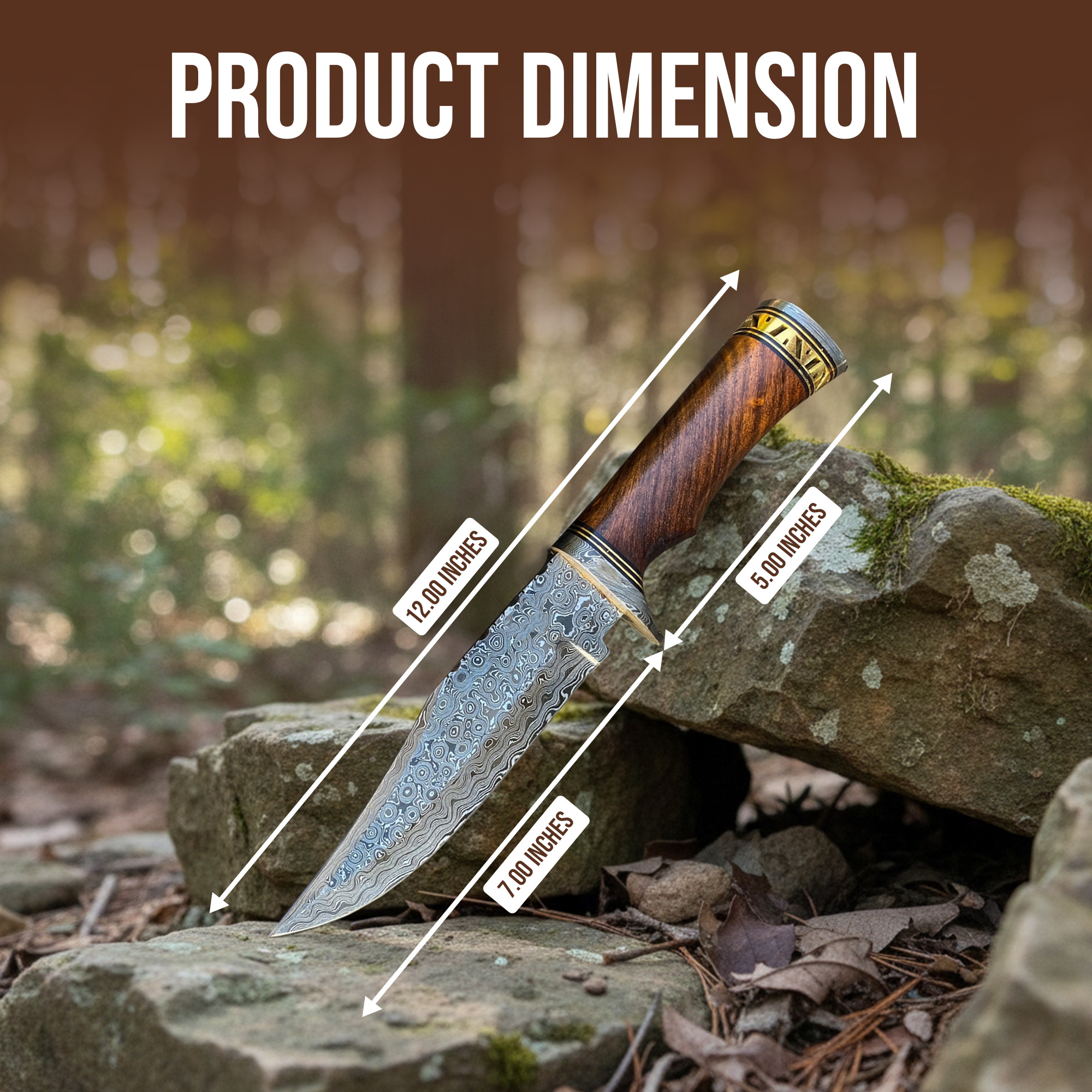 12' Handmade Damascus Steel Bowie Knife With Leather Sheath - Image 4