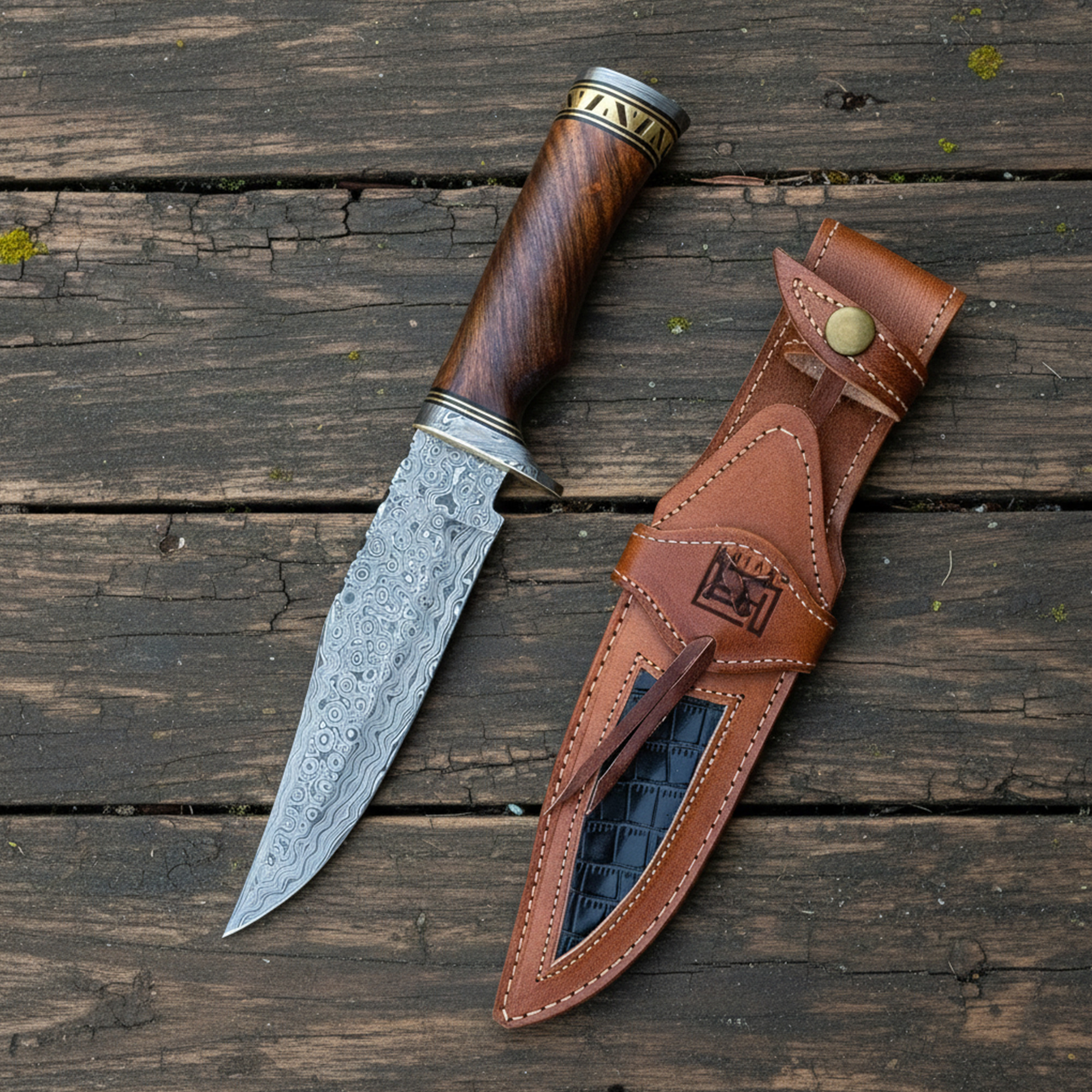 12' Handmade Damascus Steel Bowie Knife With Leather Sheath
