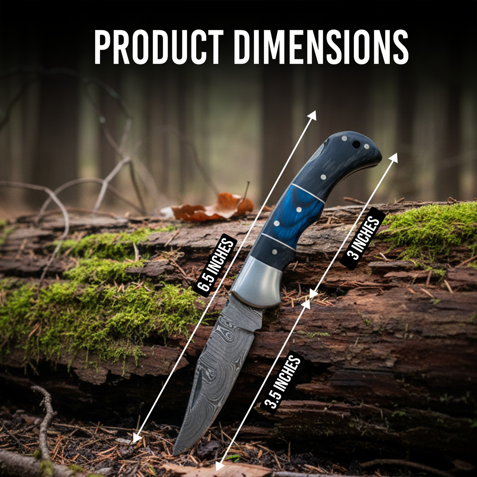 6.5' Handmade Damascus Pocket knife with Sheath - Image 4
