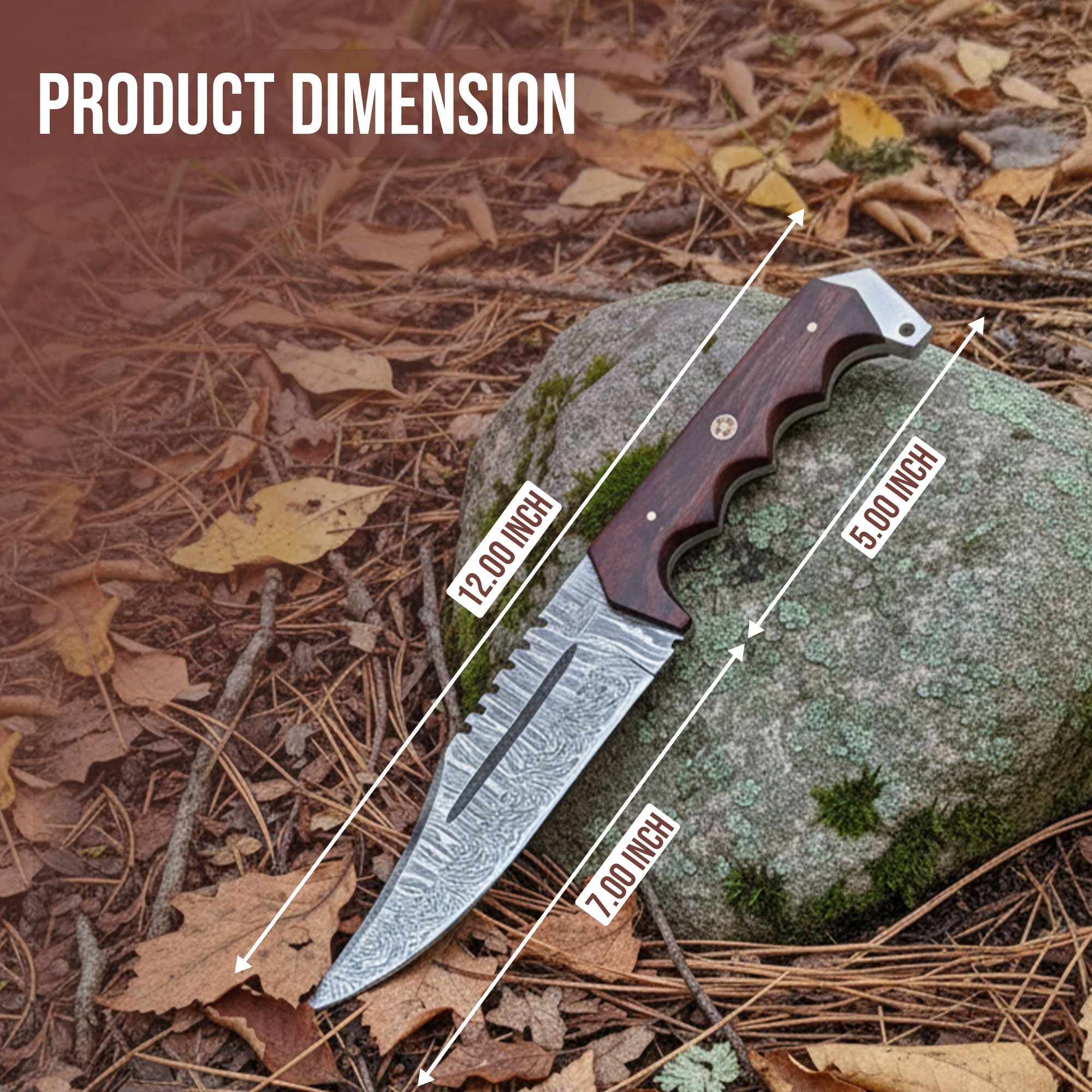 12 inch fixed blade Bowie knife with leather sheath | CB-001 - Image 4