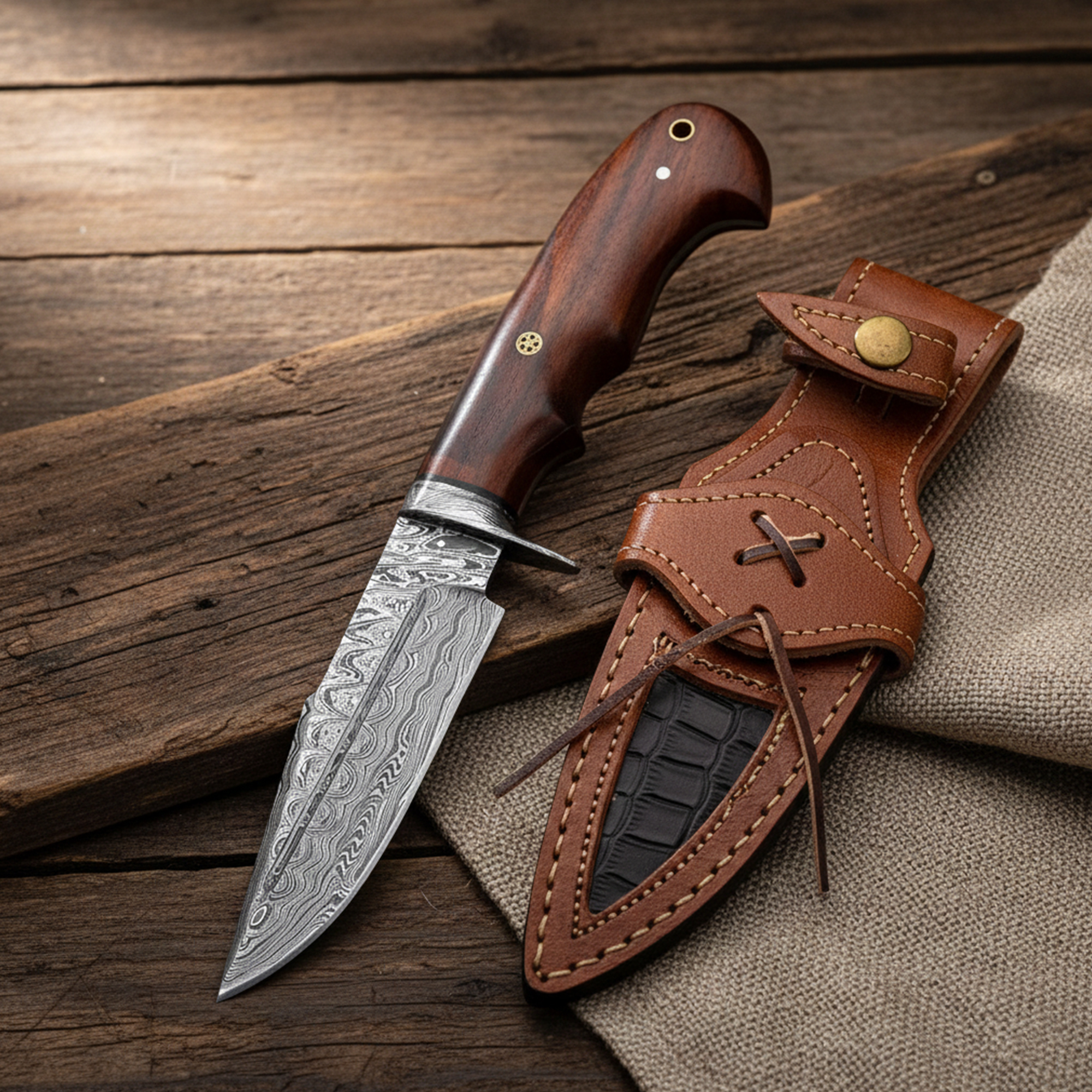 10' Handmade Damascus Steel Knife with Leather Sheath | MLK-0006