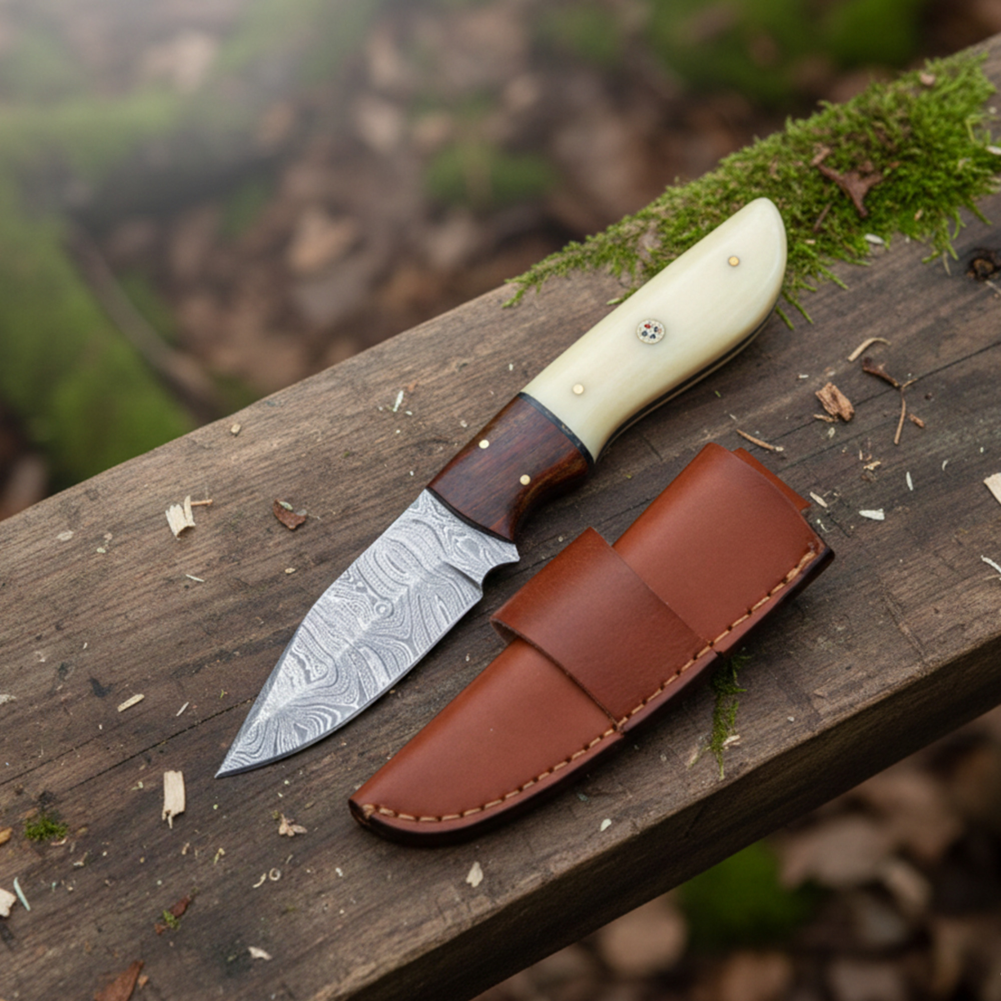 8' Handmade Damascus Steel Hunting Knife with Leather Sheath | DM-0003