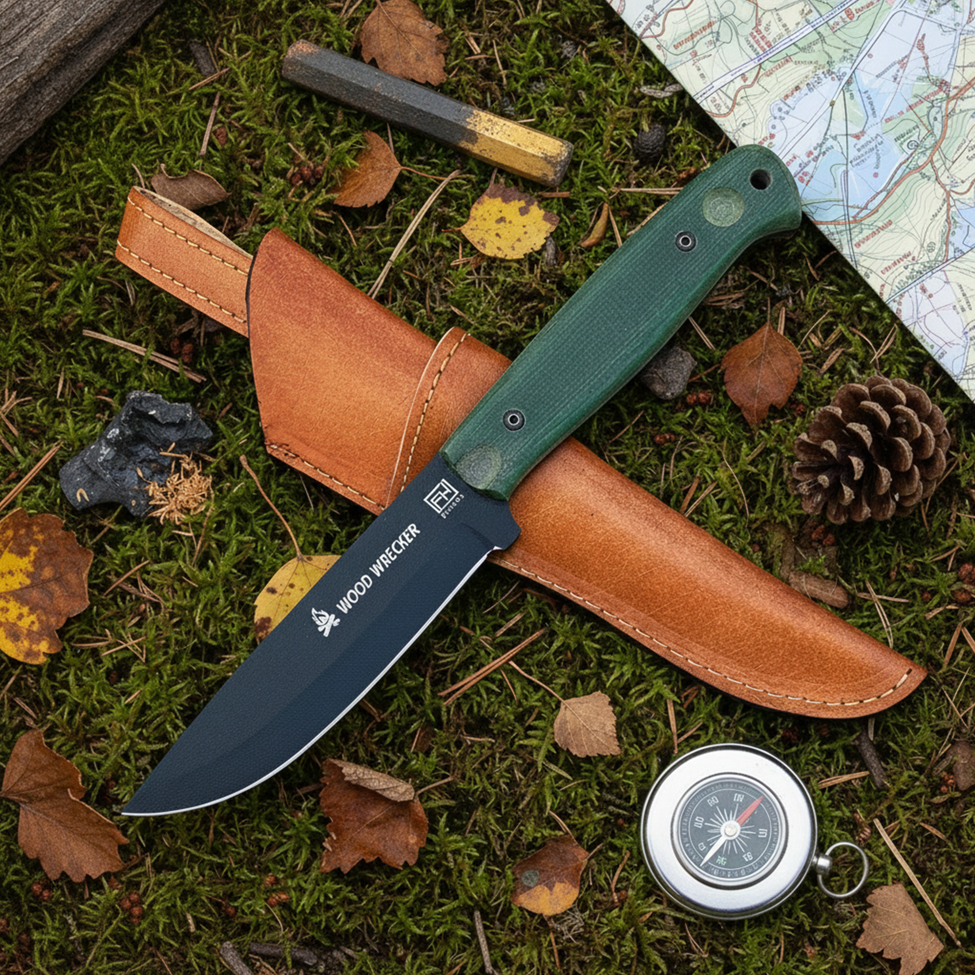 10' Bushcraft knife with Leather sheath, Fixed blade Micarta handle hunting knife | BC-001
