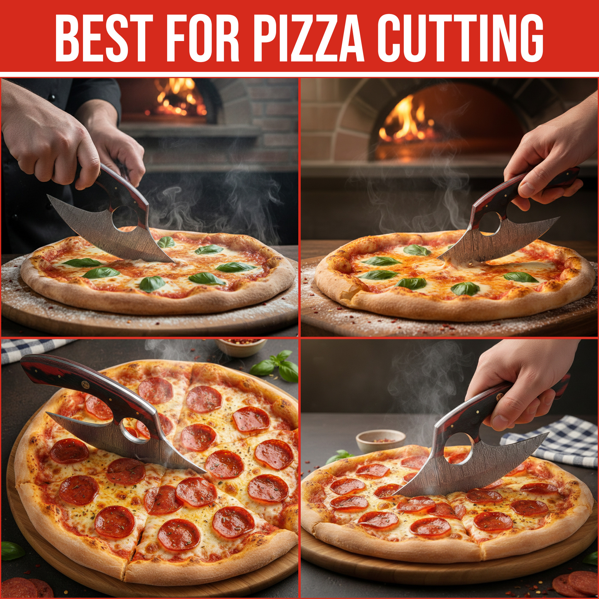 6' Handmade Damascus Steel Ulu Knife Pizza Cutter with Leather Sheath | UR-001 - Image 3