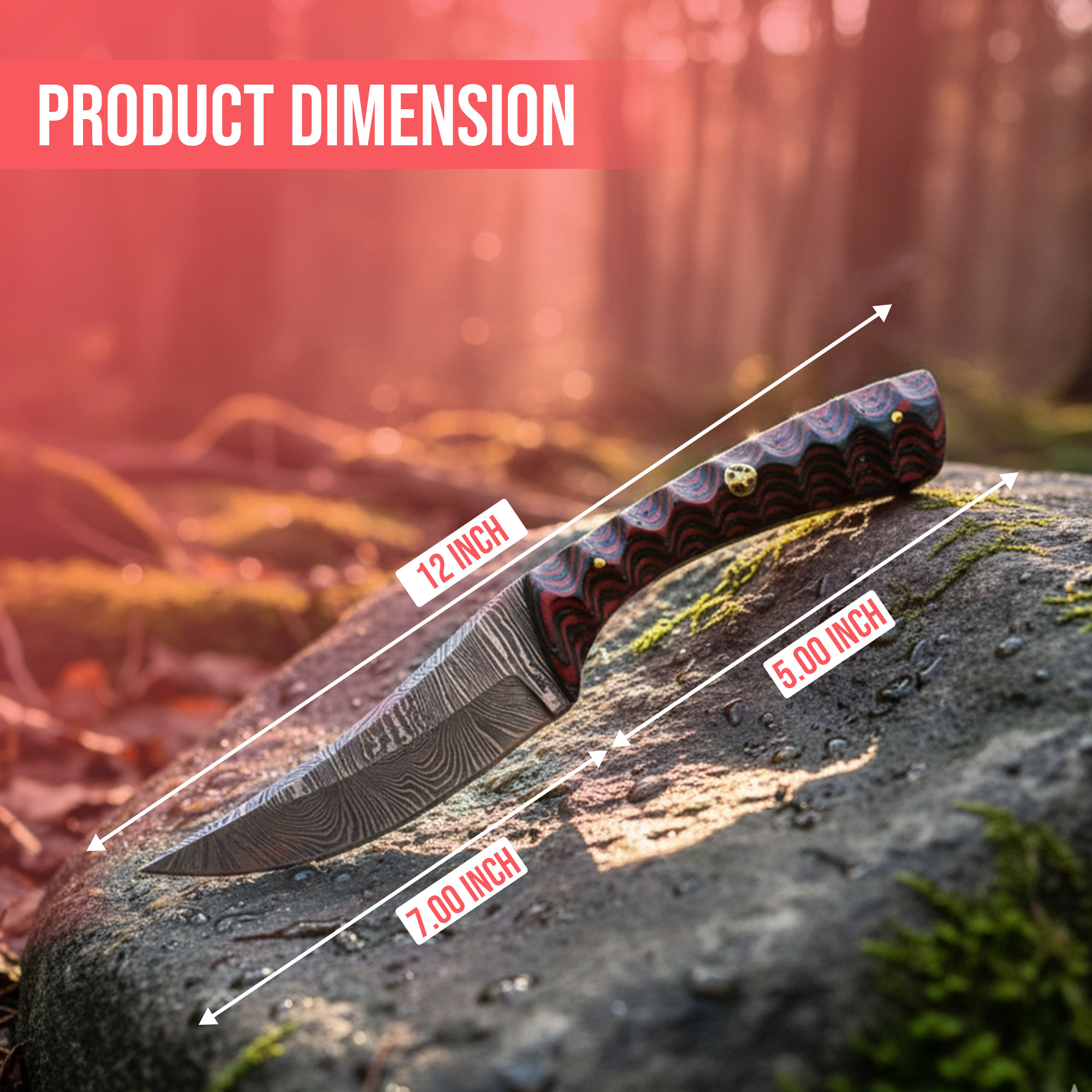 8' Handmade Damascus Steel Hunting Knife with Leather Sheath | DM-001-RD - Image 4
