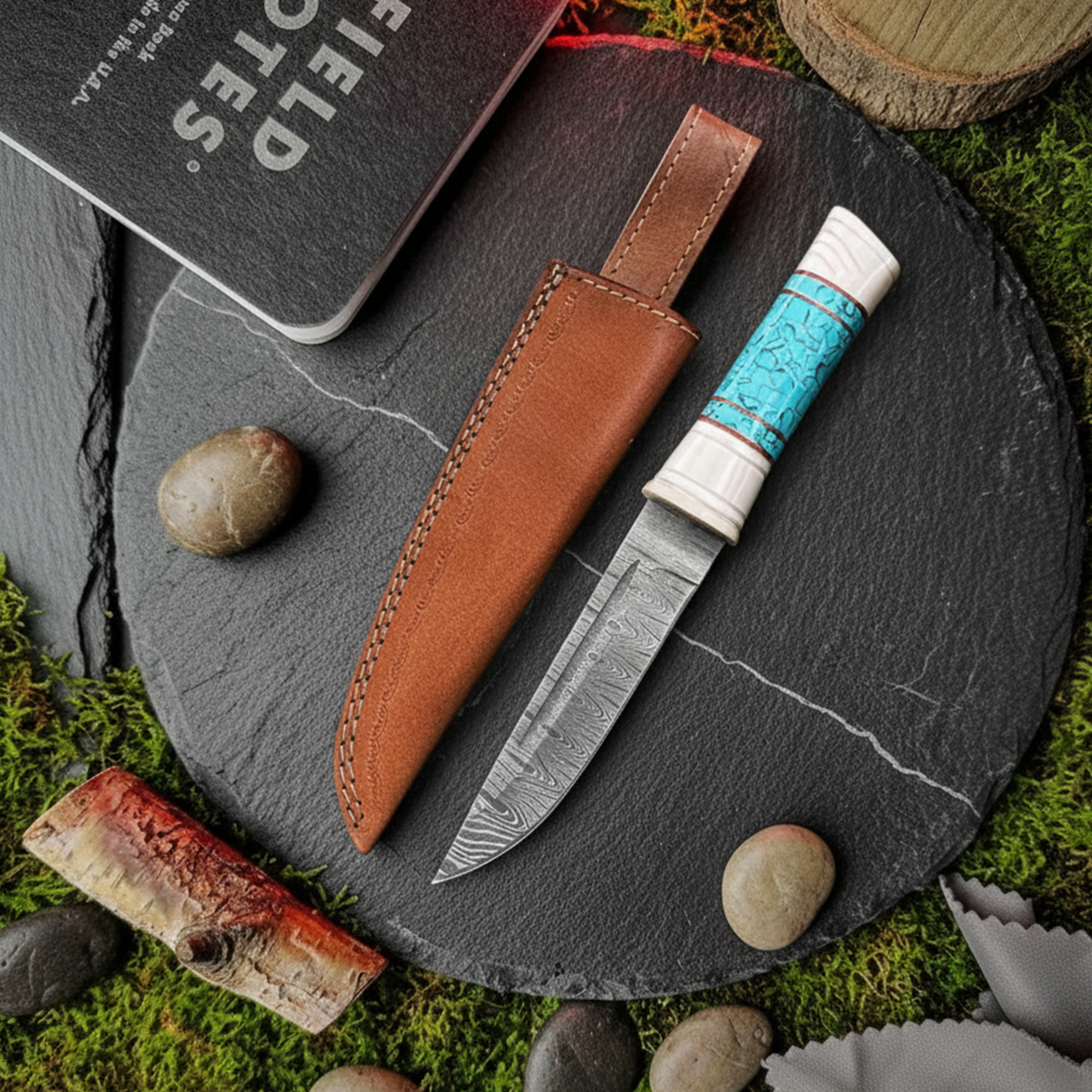 10' Handmade Damascus Steel Knife with Leather Sheath | GBR-001