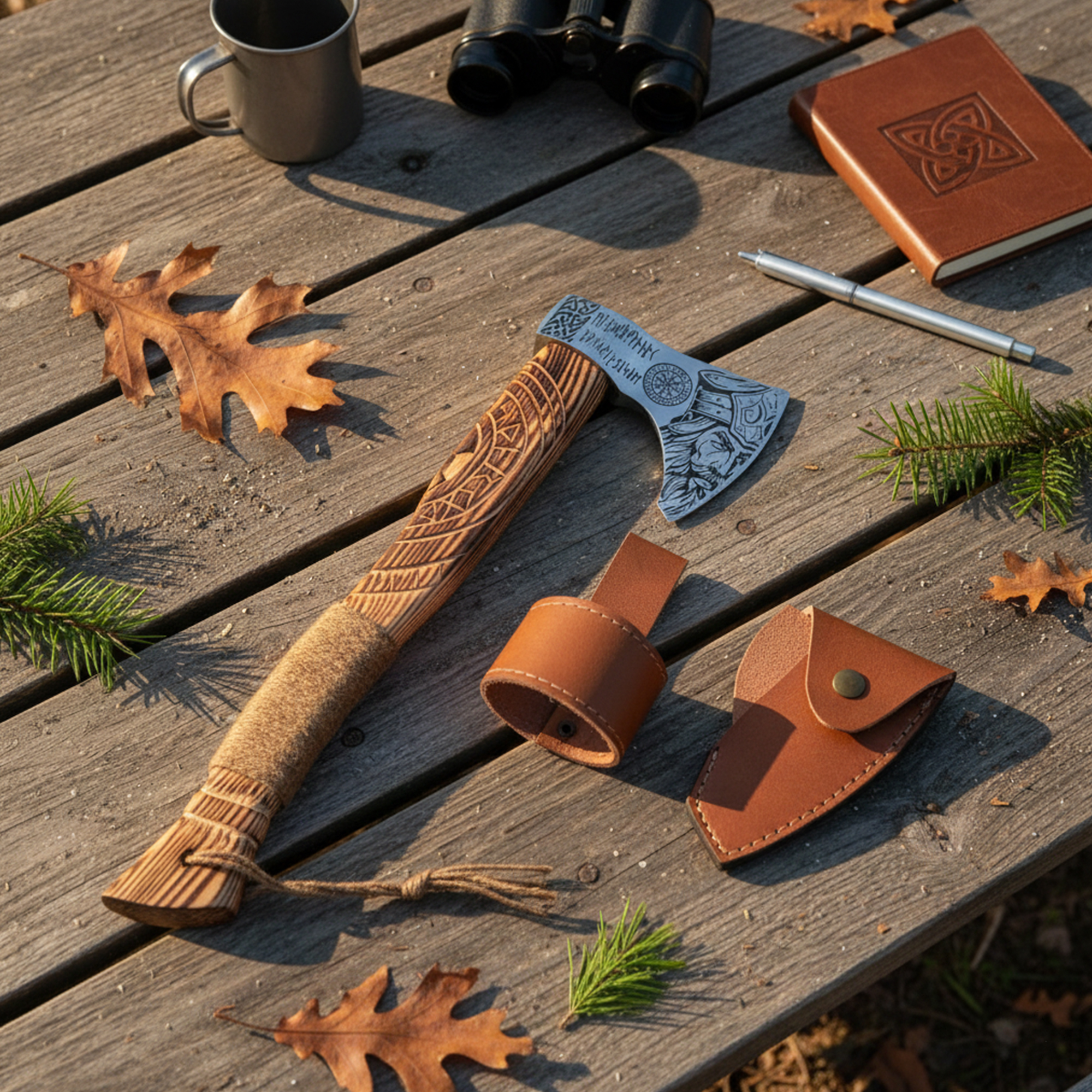 19 inch Vikings axe with leather sheath and holster - Image 6