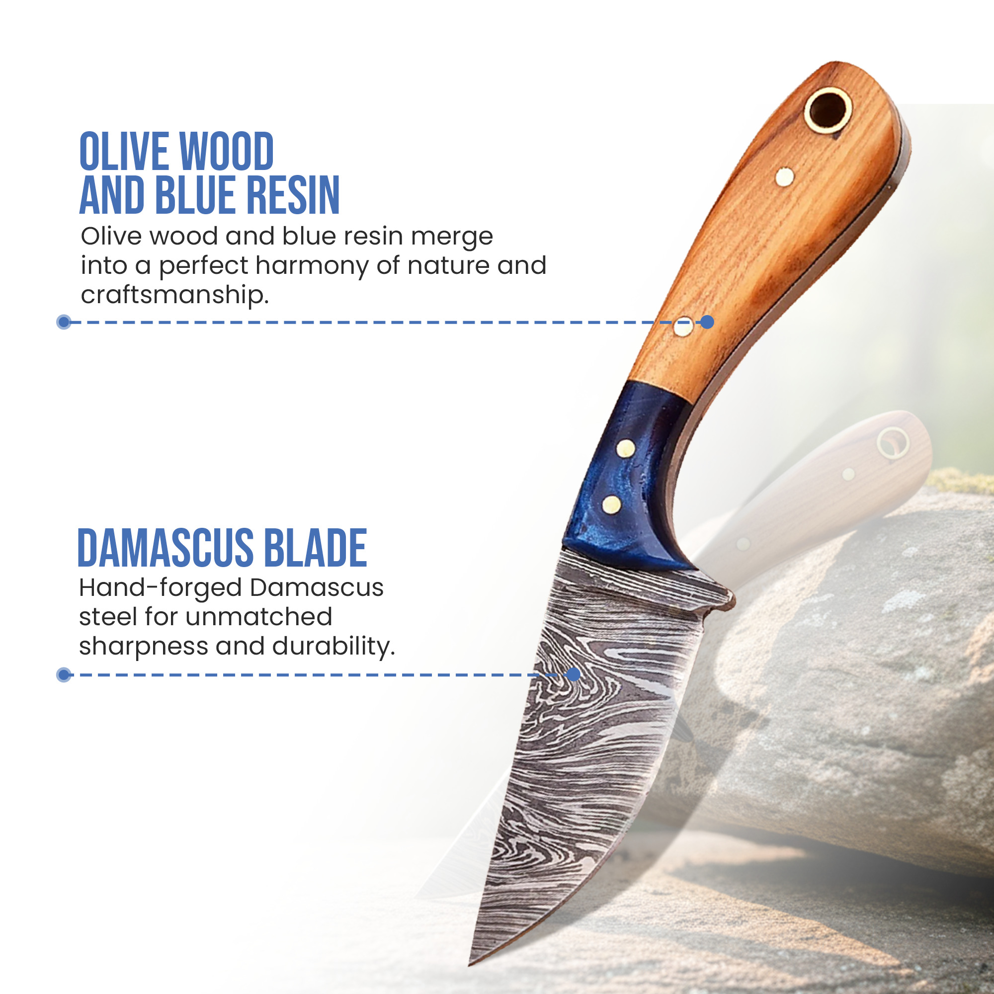 5' Handmade Damascus Steel Neck Knife with Leather Sheath and String | NK-001 - Image 2