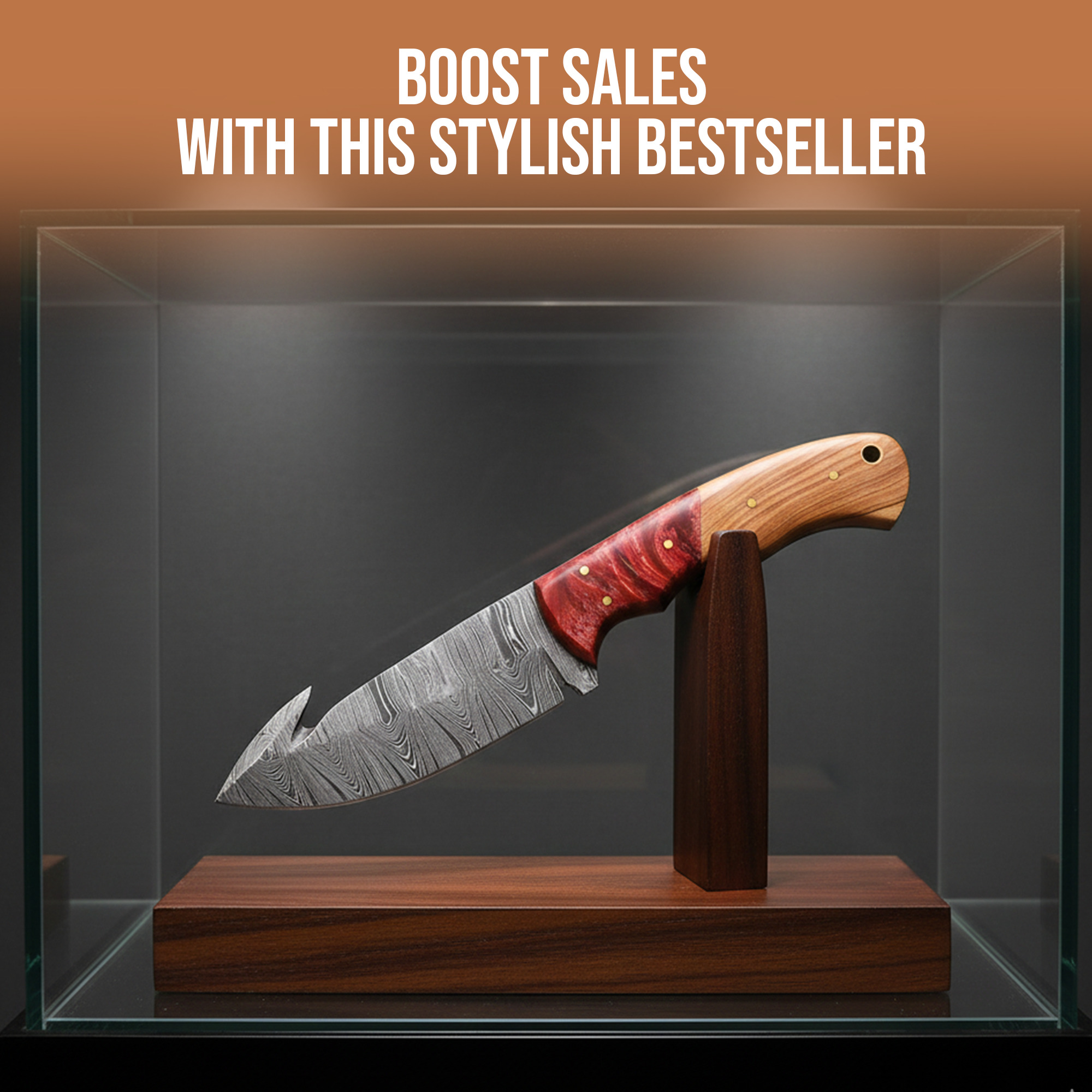 9' Handmade Damascus Steel Bone Handle Knife with Leather Sheath | GUT-002-RD - Image 5