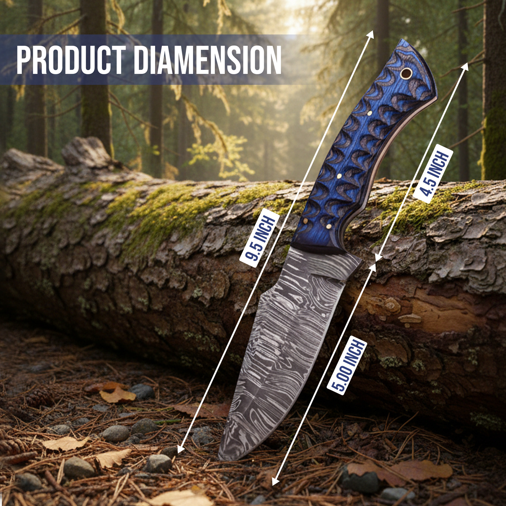 9.5' Handmade Damascus Steel Grooved Handle Knife with Leather Sheath | MLK-10-BL - Image 4