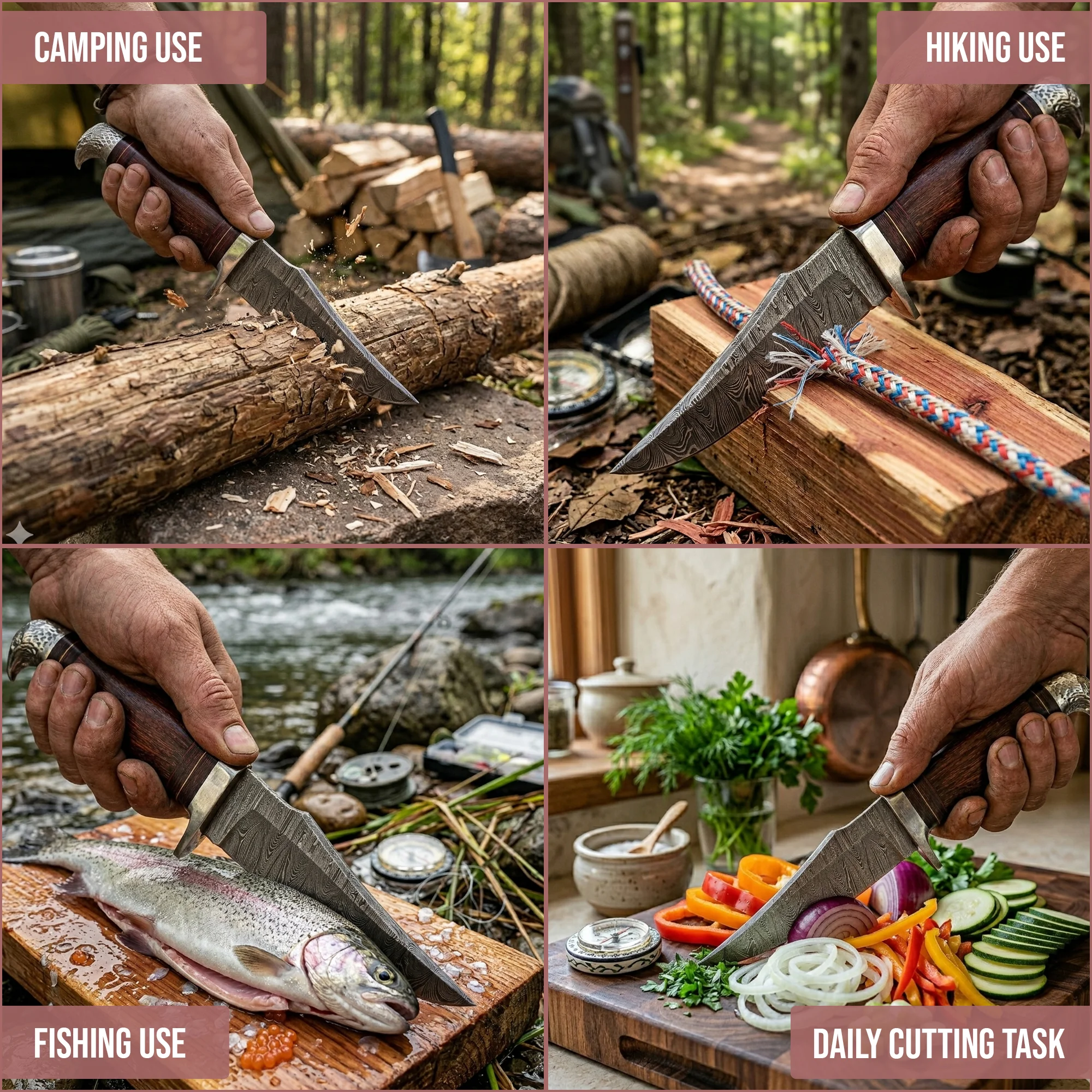 10'Handmade Damascus Steel Patriotic Eagle Walnut Wood Handle Knife with Leather Sheath | BW-001-EG - Image 3