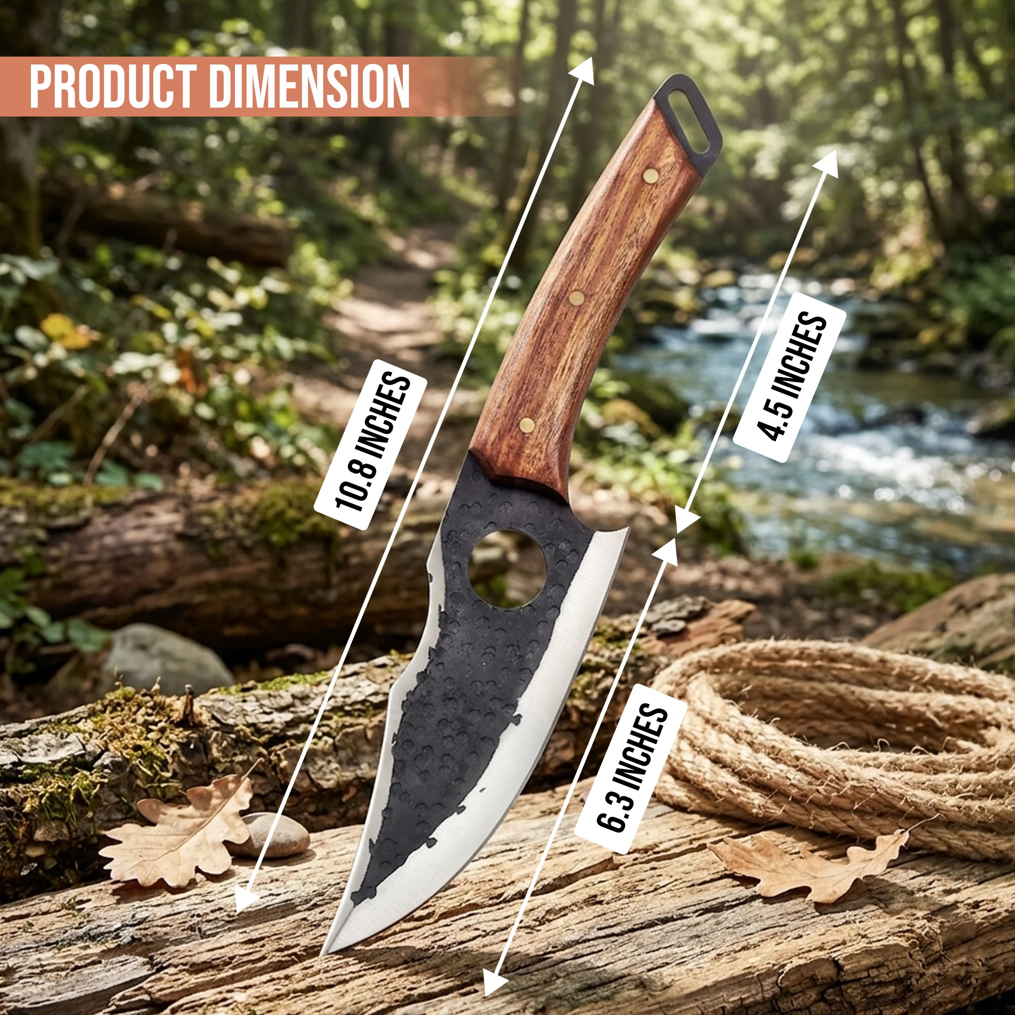 10.8' Hand Forged Stainless Steel Walnut Wood Handle Kitchen Knife with Leather Sheath | CH-002 - Image 3