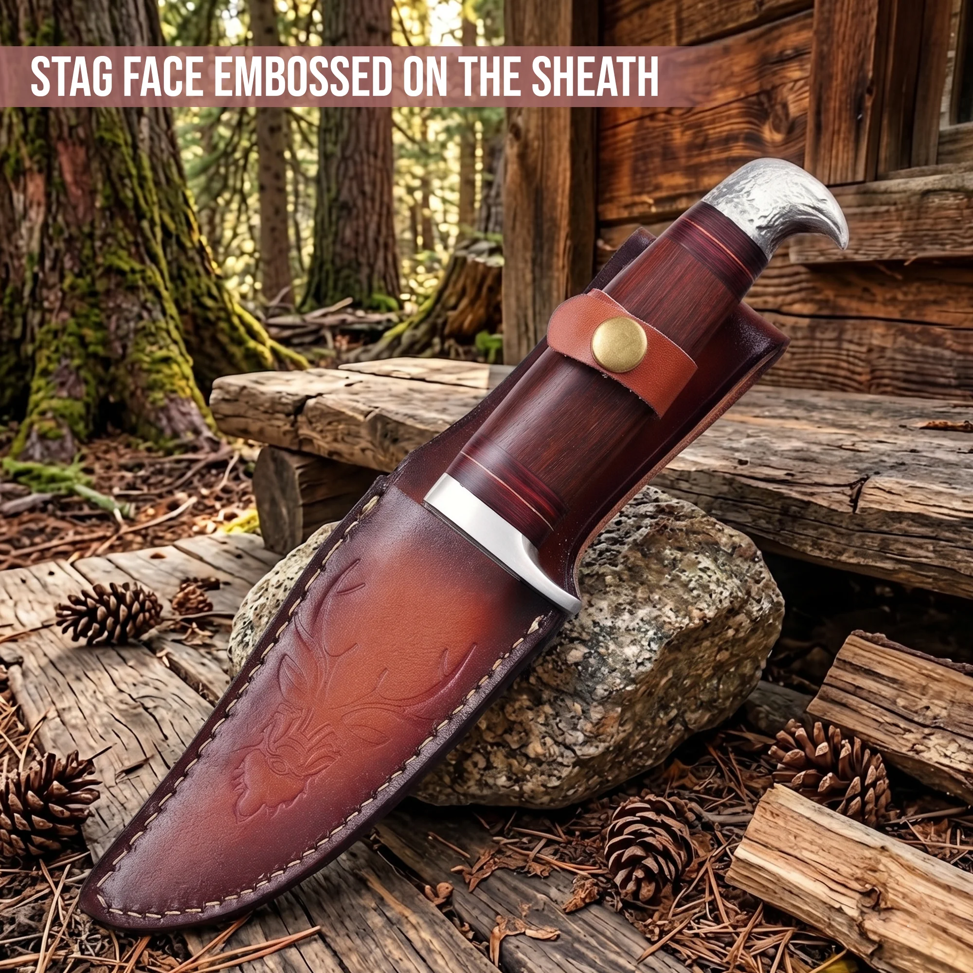 10'Handmade Damascus Steel Patriotic Eagle Walnut Wood Handle Knife with Leather Sheath | BW-001-EG - Image 5