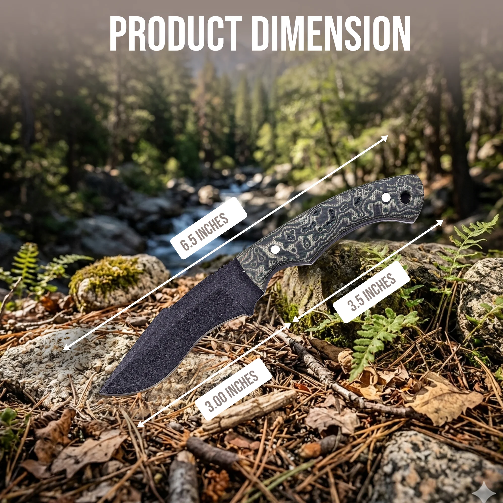 6.5' Handmade Black Coated Stainless Steel Green Vortex Canvas Micarta Handle Knife with Leather Sheath | CK-001-GN - Image 3