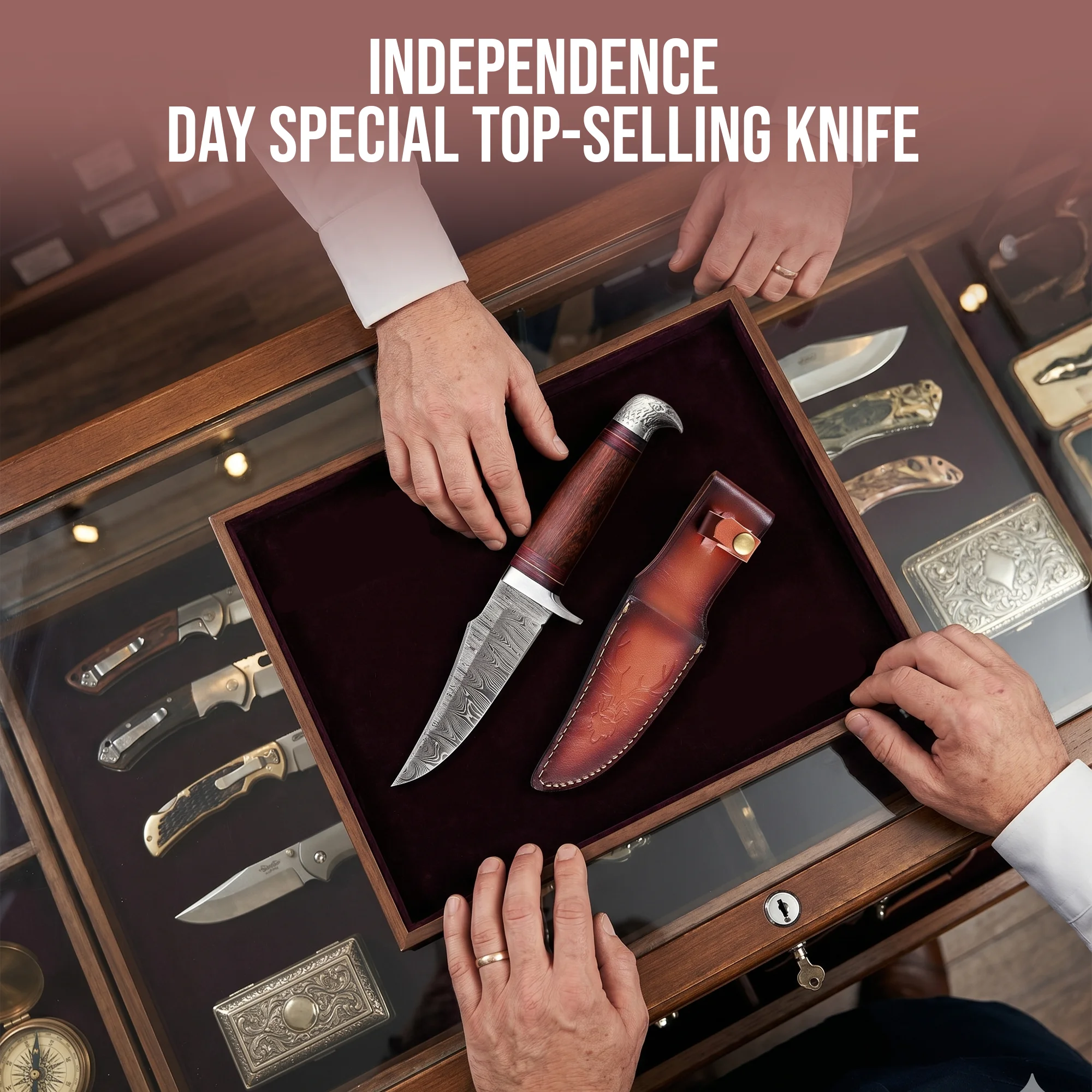 10'Handmade Damascus Steel Patriotic Eagle Walnut Wood Handle Knife with Leather Sheath | BW-001-EG - Image 6