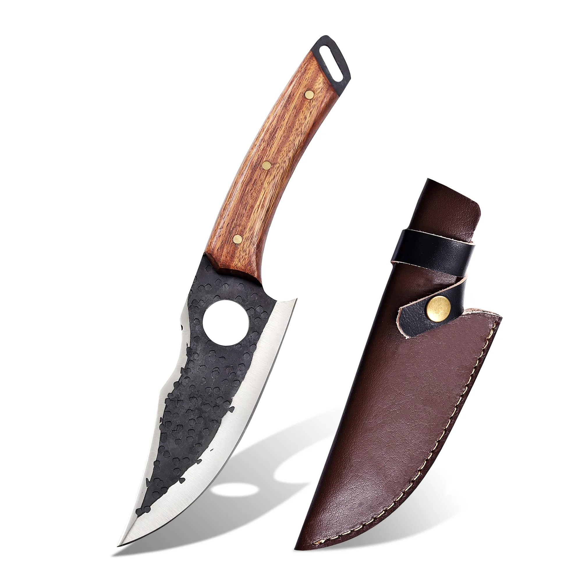 10.8' Hand Forged Stainless Steel Walnut Wood Handle Kitchen Knife with Leather Sheath | CH-002 - Image 7